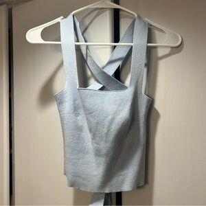 Baby blue cable knit tank with tie back